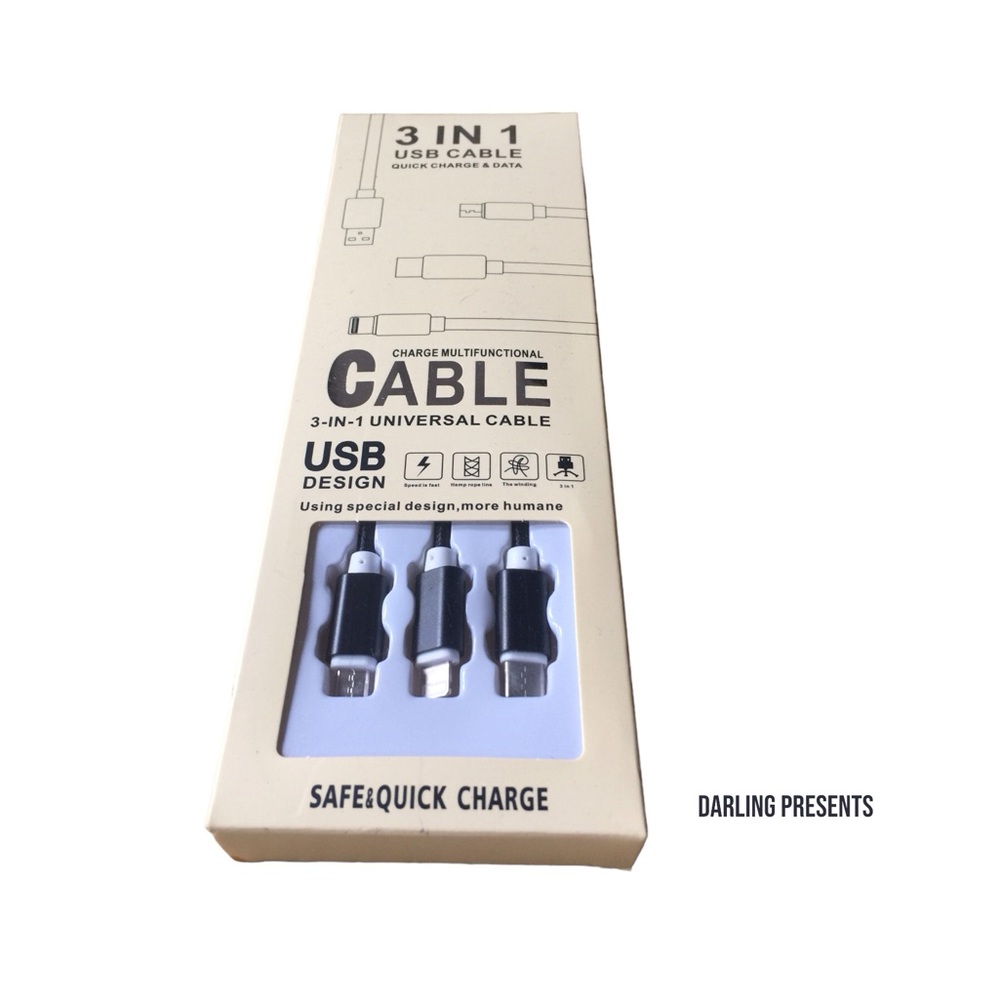Universal USB 3 In 1 Multifunctional Cable Tech Color Black